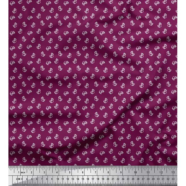 Soimoi Poly Georgette Fabric Anchor Hook Nautical Decor Fabric Printed Yard 52 Inch Wide