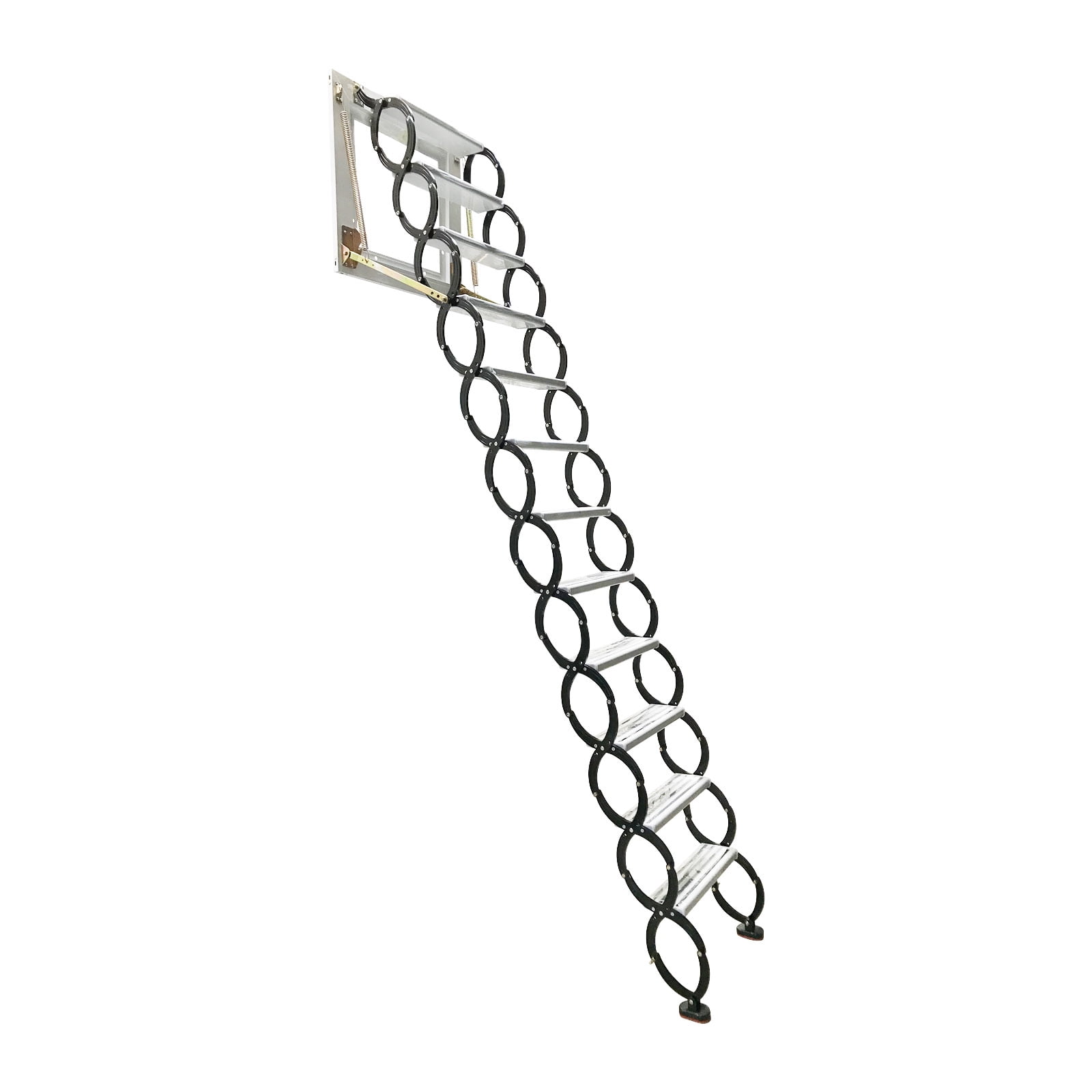 INTBUYING Loft Wall-Mounted Ladder Attic Extension Folding Stairs with Armrests Al-Mg Alloy Black 9.8ft