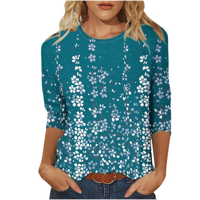 Birdeem Blouse pour Femmes T-Shirt Imprimé Mode Manches 3/4 Blouse Col Rond Hauts Décontractés