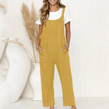 Levmjia Combinaison pour Femmes Coton et Lin Grande Taille Décontractée Ample avec Poches Combinaison Mode Salopette