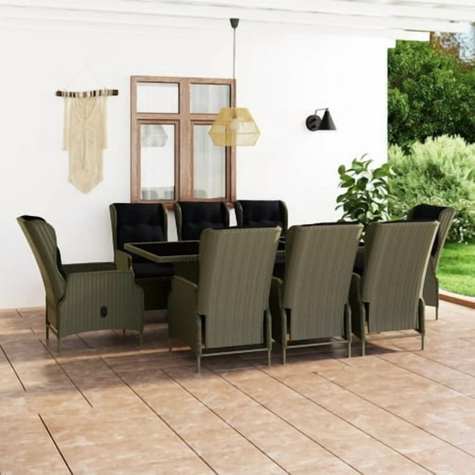 vidaXL 9 Piece Outdoor Dining Set with Cushions Poly Rattan Brown