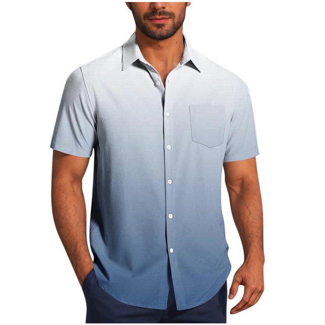 Pisexur Shirts for Man T Hommes Mode Décontractée Col Rabattu Impression Dégradée Chemise à Manches Courtes Blouse Marine,S Chemises de Golf Hommes & Chemises Hommes