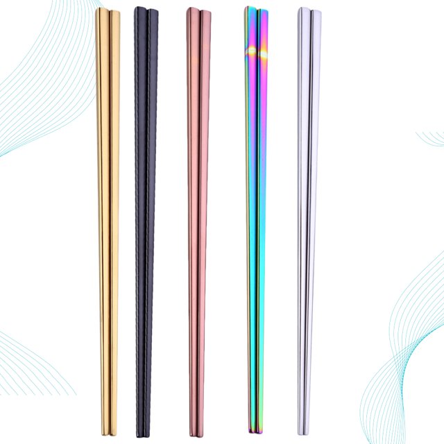 FUTUREORYY 5 Pairs Square Chopsticks Gold Plated Eating General Users Meal Time