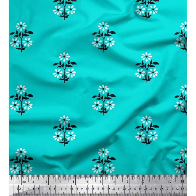 Soimoi Poly Georgette Fabric Leaves & Floral Block Print Sewing Fabric Yard 42 Inch Wide
