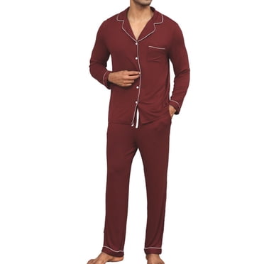 Cadeau TIMIFIS Ensemble de Pyjama pour Homme Doux à Manches Longues Pyjamas pour Hommes Légers à Boutons Tenue de Nuit Ensemble de Détente Pjs avec Poches Printemps/été