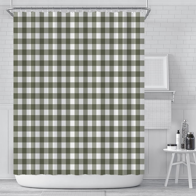 PANDACO Rideau de Douche en Tissu à Carreaux Vert (72 Pouces x 72 Pouces)