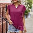 thumbnail image 2 of Birdeem Womens Spring and Summer Flounce V-Neck Solid Color Bottom T-Shirt Hollow Top, 2 of 8