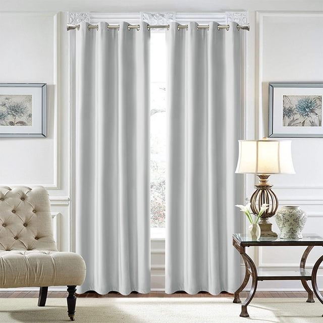 Innerwin Rideaux Protection UV Occultants Écoénergétiques Luxe à Oeillets Couleur Unie Rideaux Fenêtre Argent Blanc L:52"Xh:72 Pouces