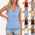 thumbnail image 1 of FRSASU Hauts à Col en V pour Femme, Dos Nu Froncé Sans Manches, à Lacets, Coupe Ajustée, Mode Estivale Décontractée, Rouge m(m), 1 of 9