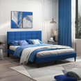 thumbnail image 2 of Costway Lit Plateforme Grand Rembourré Base de Matelas Tête de Lit Capitonnée Bleu, 2 of 10