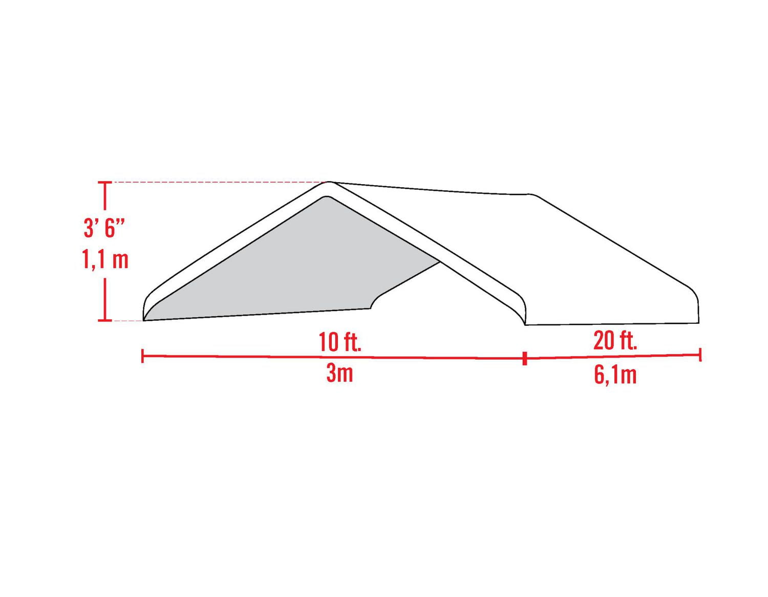 Auvent 3 en 1 Max AP, 10 x 20 pi, toile blanche, nécessaires de parois et de rallonge