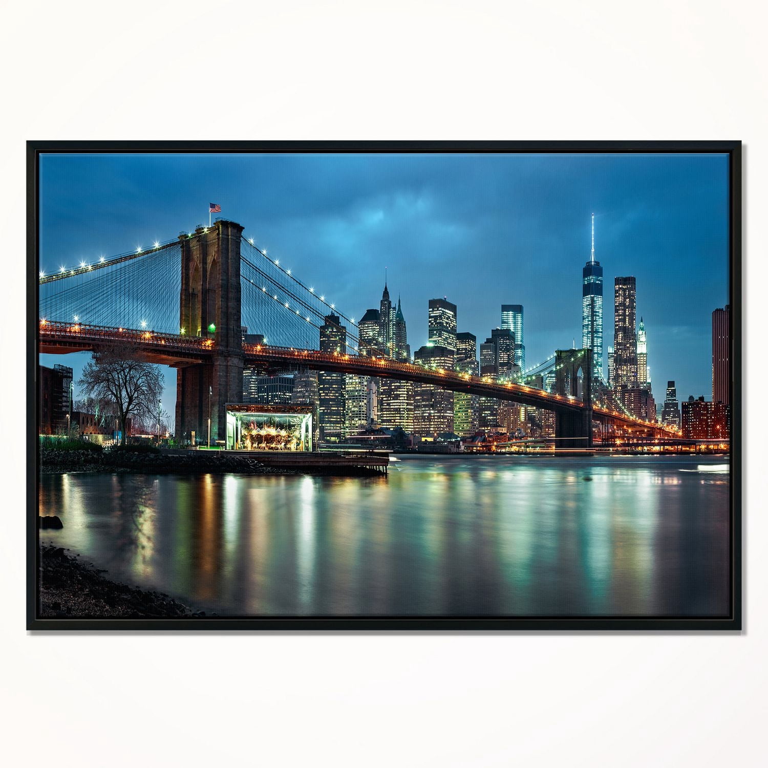 Design Art Pont De Brooklyn Et Gratte-Ciels Sur Toile Encadrée