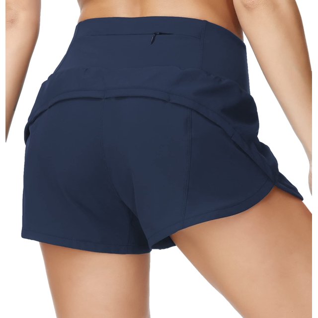 Womens High Waisted Running Shorts Quick Dry Athletic Workout Shorts with Mesh Liner Zipper Pockets