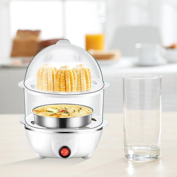 CQCYD Egg Cooker for Hard Boiled Eggs, Double Layer Electric Egg Steamer Maker for 7 Eggs, 350W Auto Shut Off Boiled Egg Machine for Breakfast, Kitchen Counter Top Gadgets for Milk Heating Little One