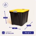 thumbnail image 4 of Homz Conteneur de Rangement Durable 22 Gal avec Couvercle à Loquet, Noir/jaune (Lot de 4), 4 of 12