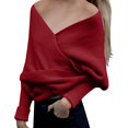 thumbnail image 2 of RXIRUCGD Women's Casual Solid Color Irregular Pullover Solid Color Sweater Shawl( Wine ), 2 of 5