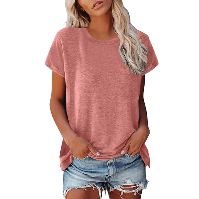 Hiiyo T-Shirt pour Femme à Manches Courtes, Col Ras du Cou, T-Shirt d'Été Décontracté (P-5TG)