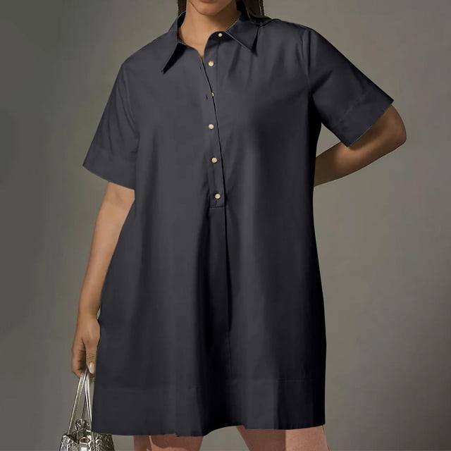 Robes pour Femmes 2024 Été Oversize Printemps/ Décontracté Ample à Manches Courtes Bouton Poche Robe Chemise Rabais de 50 % Liquidation!