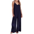 thumbnail image 1 of Plebaso Women's V Neck Sleeveless Jumpsuits Loose Spaghetti Strap Casual Wide Leg Rompers with Pockets, 1 of 7