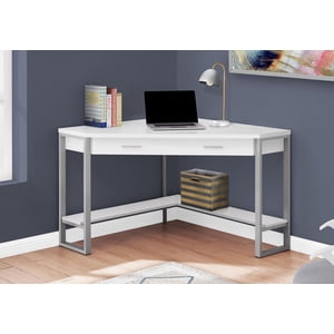 Monarch Specialties Bureau d'ordinateur, Bureau à la maison, Coin, Tiroirs de rangement, 42"l, Travail, Ordinateur portable, Métal, Stratifié, Blanc, Gris, Contemporain, Moderne
