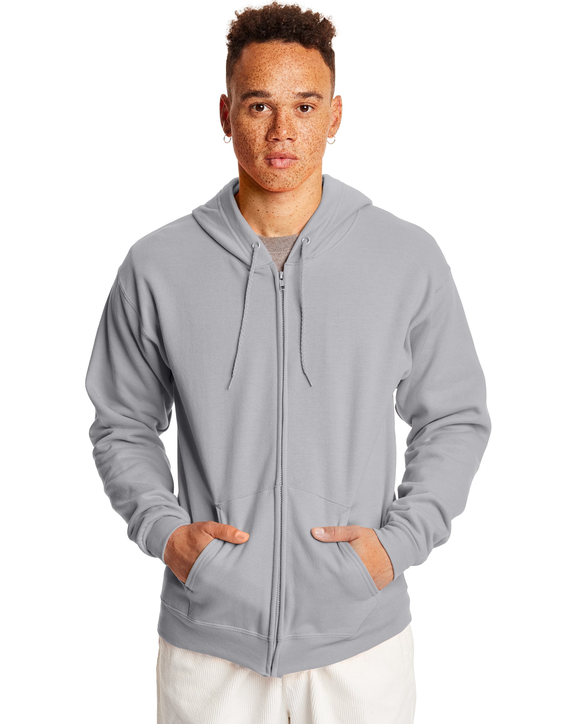 Hanes Mens ComfortBlend EcoSmart Full Zip Hoodie, XL, Light Steel