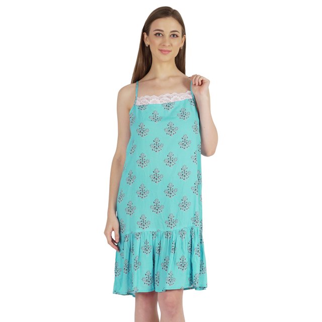 Bimba Nuisette en Rayonne Imprimée pour Femmes, Robe de Nuit à Bretelles Spaghetti, Nuisette Aguichant
