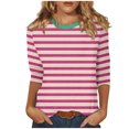 thumbnail image 1 of Annhoo Hauts d'Automne pour Femmes 2025 Mode Manches 3/4 Col Ras du Cou Chandails à Enfiler Chemises Décontractées Confort Blouses à Rayures Imprimées, 1 of 5