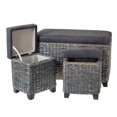 thumbnail image 1 of Gray Wicker Storage Ottoman With Pleather Seat - Set of 3, 1 of 1