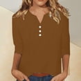 thumbnail image 1 of Babysbule Manches 3/4 pour Haut d'Été pour Femmes Col Rond T-Shirt Ample Mode Tunique à Boutons 2025, 1 of 8