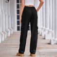 thumbnail image 4 of Besolor Jeans Cargo Taille Haute pour Femmes, Poche à Rabat, Jambe Droite, Extensible, Pantalon Cargo en Denim Ample, Noir, 4 of 7