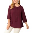 thumbnail image 1 of Agnes Orinda Women's Plus Size St. Patrick's Day  Round Neck Tie Front Ruffle Chiffon Work Blouses 2X Wine Red, 1 of 7