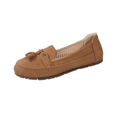Xfvqtps Mocassins Décontractés à Pampilles pour Femmes, Confortables, Bout Rond, à Enfiler, Ballerines Respirantes et Légères pour Usage Quotidien, Bureau, Marche, Brun