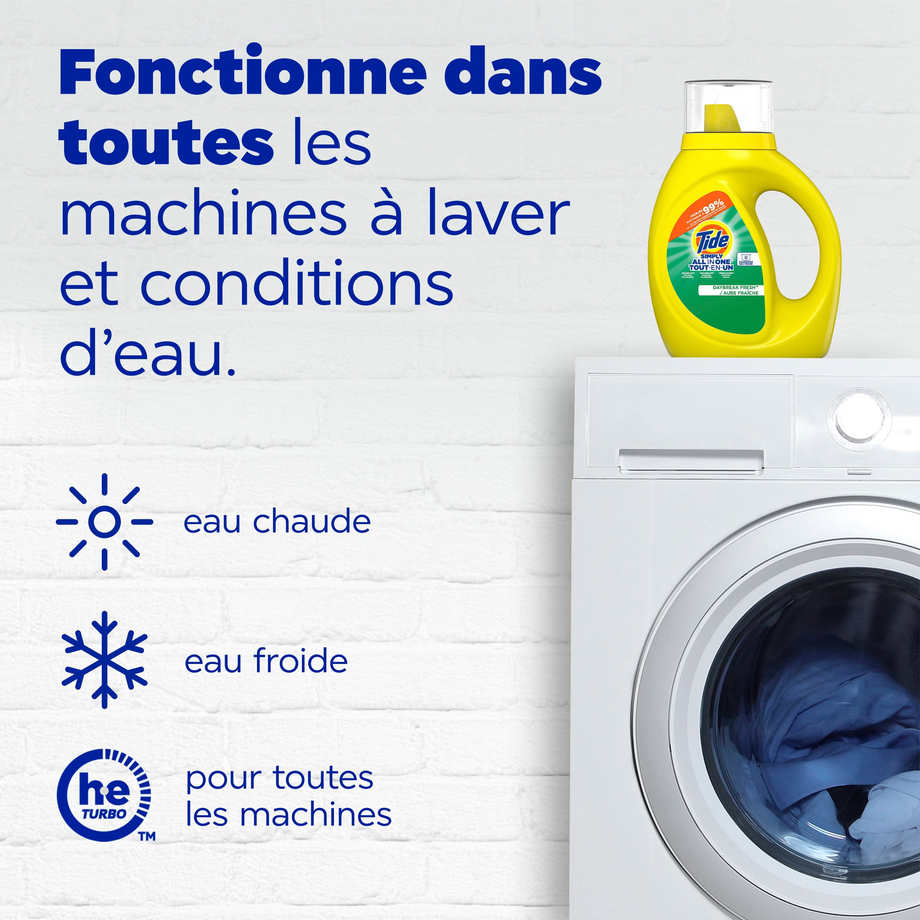 Tide Simply Détergent à Lessive Liquide Tout en un, Parfum Aube Fraîche, 946 ml, 24 Brassées