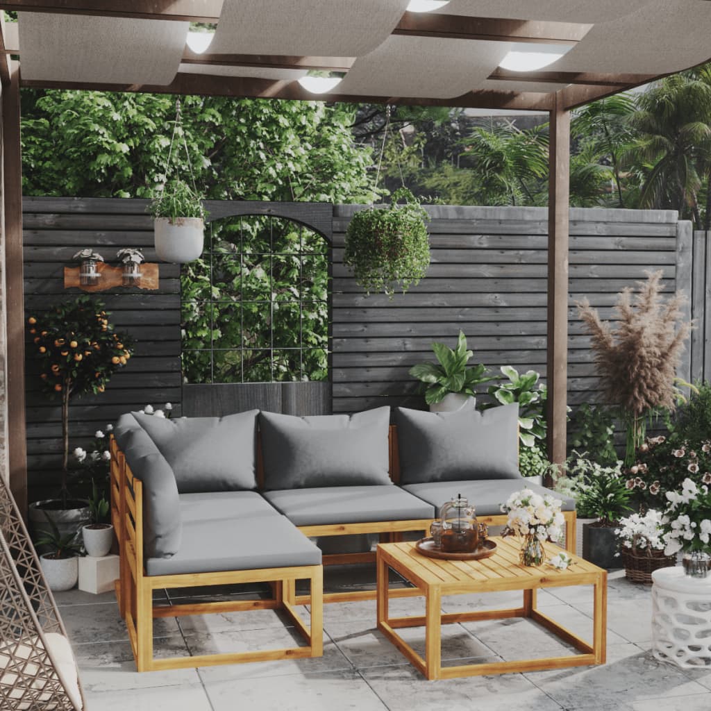 vidaXL 5 Piece Garden Lounge Set with Cushion Solid Acacia Wood