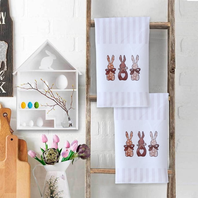 Qocolhg Easter Decorations for Home, Party Decor Supplies, Egg Bunny Rabbit Themed Decorative, Easter Polyester Platter Towel Kitchen Rag Easter Towel