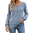 thumbnail image 1 of CEHVOM Women's Round Neck Stripe Matte Solid Color Button Splicing Long Sleeved T-shirt Top Clearance, 1 of 4