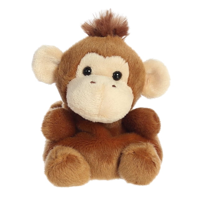 Aurora Palm Pals - Boomer Monkey Peluche de 5 Pouces Présentant un Corps Brun Doux et Duveteux avec des accents Beiges sur le Visage, les Oreilles et les Pattes. Ce Singe adorable a une Touffe de Fourrure Brune sur la Tête, des Yeux Noirs à Boutons et une expression Ludique. Fabriqué avec des Matériaux de Haute Qualité et Rempli de Granules de Haricot pour la Stabilité, Il Convient à Tous les Âges et Parfait pour Se Blottir Ou Offrir.