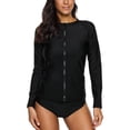 thumbnail image 3 of Charmo Women's Zip Front Long Sleeve Rash Guard Top Sun Protection Swim Shirt, 3 of 6