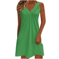 thumbnail image 1 of Kyusrd Robe Débardeur d'Été pour Femmes Robe Courte Plissée à Col en V Sans Manches Robe Soleil T-Shirt Robe Trapèze Robe Courte de Plage, 1 of 6