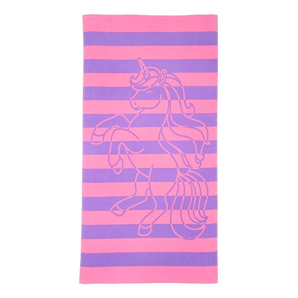 Mainstays Kids Beach Towel, Unicorn Stripe, 1 Piece, 60" x 30"