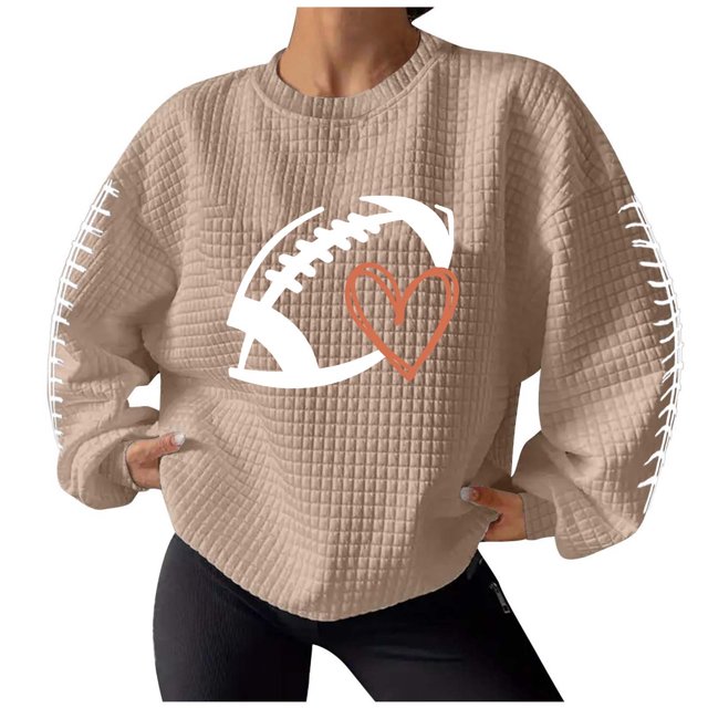 Rbaofujie Chandails pour Femmes Mode Femmes Décontracté Dames Uni Ample Manches Longues Col Rond Chemisiers Hauts Chandails Sans Capuche Kaki Chandails à Capuche Graphiques