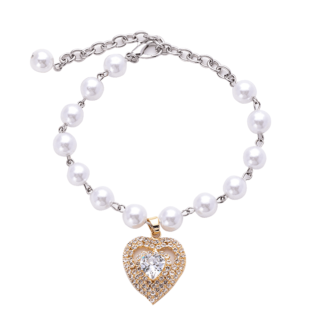 Crystal Heart Pet Cat Dog Necklace Jewelry with Bling Pearls Rhinestones Charm for Pets Cats Small Dogs