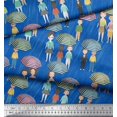 thumbnail image 1 of Soimoi Blue Rayon Fabric Monsoon Theme Human Figure Print Fabric by Yard 42 Inch Wide, 1 of 1