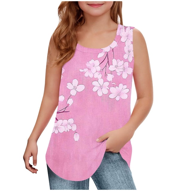 RXIRUCGD 2025 Vêtements d'Été pour Enfants Filles Décontracté Sans Manches Col Rond Imprimé