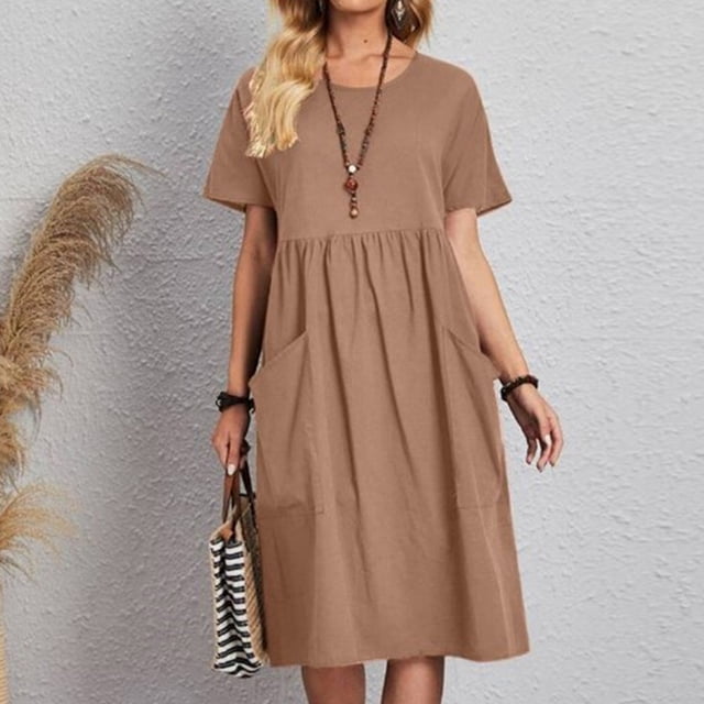 Gspmoly Robes d'Été pour Femmes 2025, Mode Femmes Été Décontracté Col Rond Manches Courtes Taille Haute Robe Robes Formelles pour Femmes Économies d'Été Liquidation