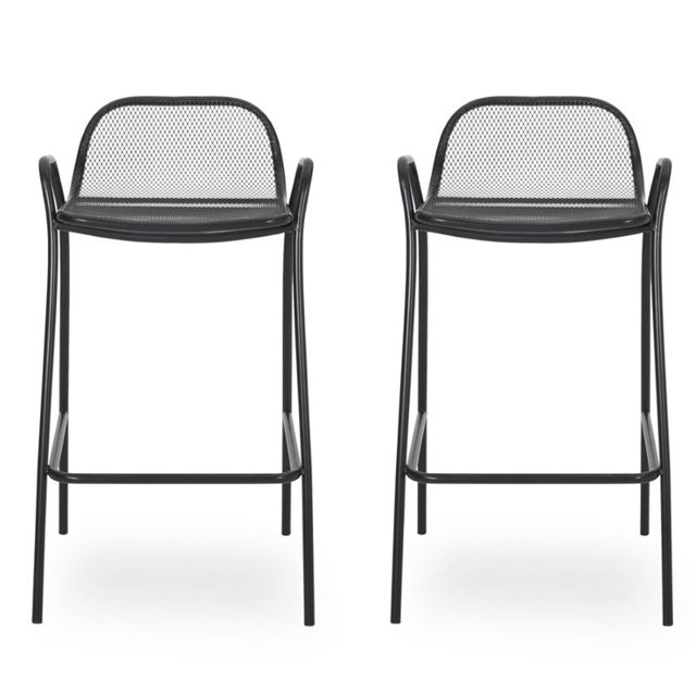 Noble House Tabouret de Bar Moderne en Fer Baltimore pour Extérieur Noir Mat (Ensemble de 2)
