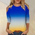 thumbnail image 2 of QIPOPIQ Hauts pour Femmes Manches 3/4 Chemises Col Rond Blouses Décontractées Amples Imprimé Dégradé T-Shirts en Liquidation, 2 of 5