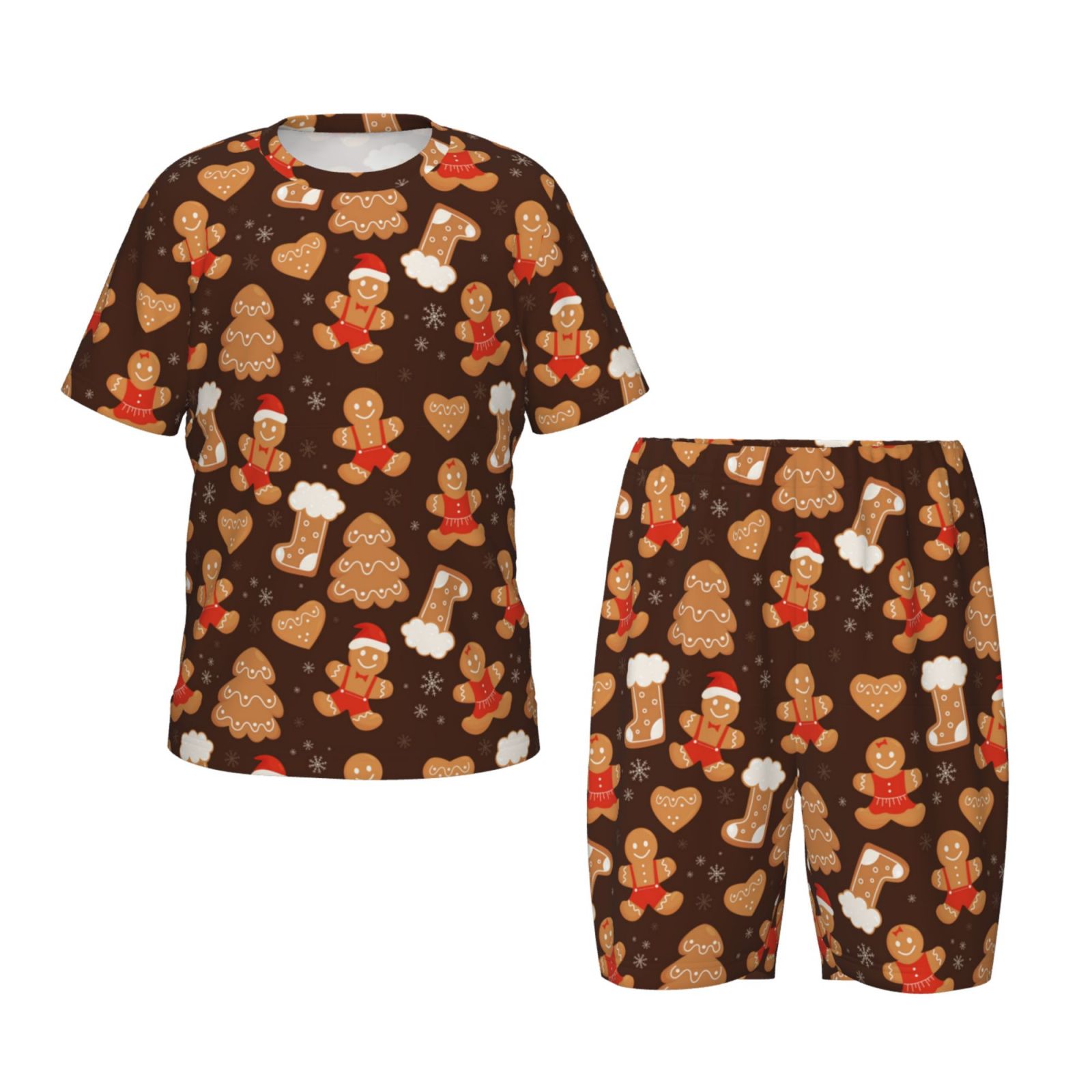 KLL Ensemble de Pyjama à Manches Courtes pour Enfants Imprimé Biscuits de Noël, Ensemble de Pyjama Doux pour Garçons et Filles - Petit