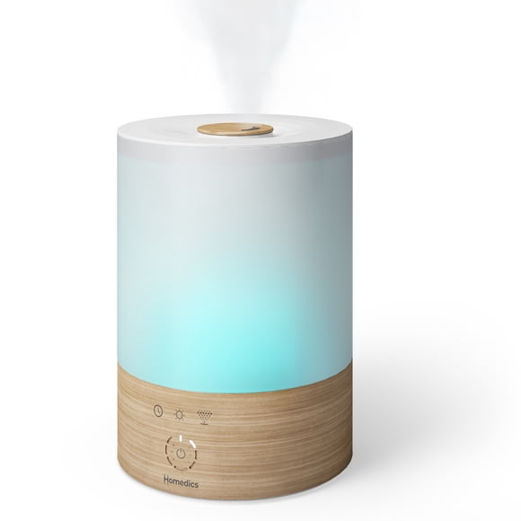 Homedics Cool Mist Ultrasonic Humidifier, 8-Colors Night Light, 0.66 Gal Top-Fill Tank, 24Hr Runtime, 3 Mist Settings, 360° Mist for 329 sq ft Rooms, Aromatherapy, Clean Tank Tech, Auto Shutoff