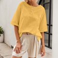 thumbnail image 2 of WEIYLL Women's T Shirts Classic With Button Detail Short Sleeve Spring Summer Yellow Tops Sizes M, 2 of 9